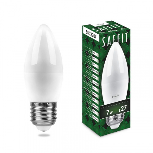 Изображение Лампа светодиодная LED 7вт E27 белый матовая свеча 55033 