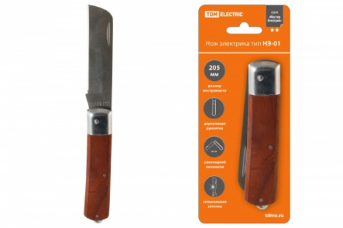 Изображение Нож электрика НЭ-01, 205 мм, деревянная рукоятка "МастерЭлектрик" TDM   SQ1003-0105 
