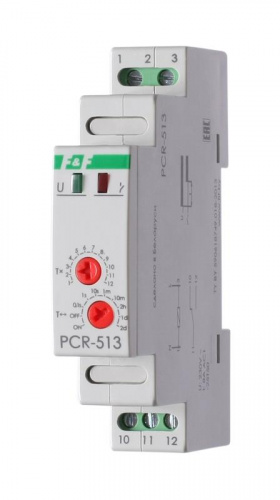Изображение Реле времени PCR-513 8А 230В 1 перекл. IP20 задержка включ. монтаж на DIN-рейке F&F EA02.001.003 