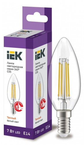 Изображение Лампа светодиодная 360° C35 7Вт свеча 3000К E14 230В прозр. IEK LLF-C35-7-230-30-E14-CL 