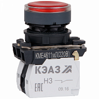 Изображение Кнопка КМЕ 4611мЛ 220В 1но+1нз цилиндр индикатор IP65 красн. КЭАЗ 248251 