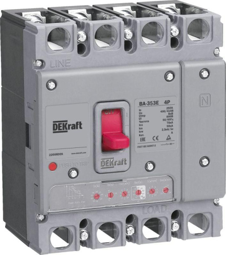 Изображение Выключатель автоматический силовой 4п 250А 70кА ВА-353E электрон. расцеп. DEKraft 22666DEK 