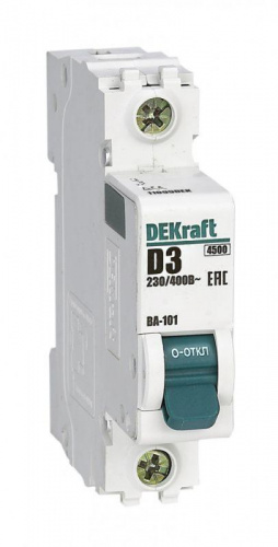 Изображение Автомат  DEKraft ВА-101  1Р  3А  тип D  4,5кА  на DIN-рейку  11099DEK 