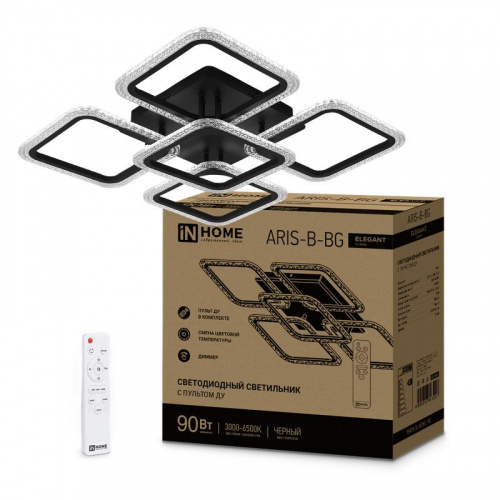 Изображение Светильник светодиодный ELEGANT ARIS-B-BG 90Вт 230В 3000-4000-6500К 7000лм 600х600х110мм ПУ черн. IN HOME 4690612043241 
