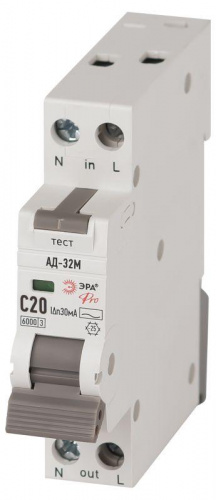 Изображение Выключатель автоматический дифференциального тока 2п (1P+N) C 20А 30мА тип АС 6кА АД-32M электрон. PRO DM32E2C20AC30 Эра Б0058985 