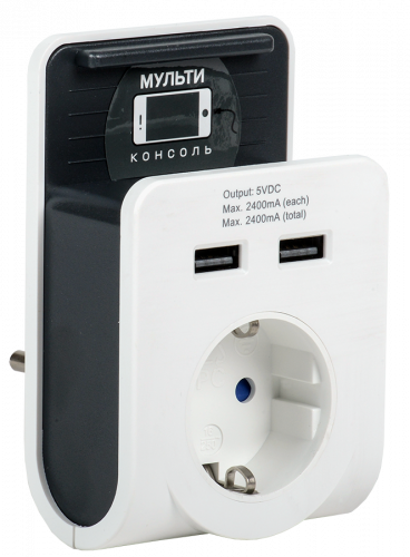 Изображение Адаптер Т-02/01 1-м 2P+PE 16А 2хUSB 2.4А бел. IEK WTP11-16-01-Z-K01 