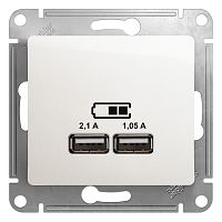 Изображение Механизм розетки USB 1-м СП Glossa 5В/2100мА 2х5В/1050мА перламутр  GSL000633 