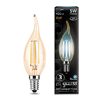 Изображение Лампа светодиодная LED 5вт, 230в, Е14, FILAMENT, белый, свеча на ветру Gauss  104801805 (упак.10 шт.) 