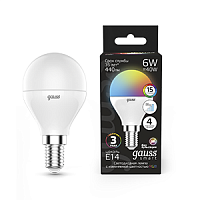 Изображение Лампа Gauss Smart LED Шар G45 6W E14 RGBW dim 1/10/100 
