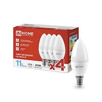 Изображение Лампа светодиодная LED-СВЕЧА-VC 4PACK 11Вт 230В E14 6500К 1050лм (уп.4шт) IN HOME 4690612047805 