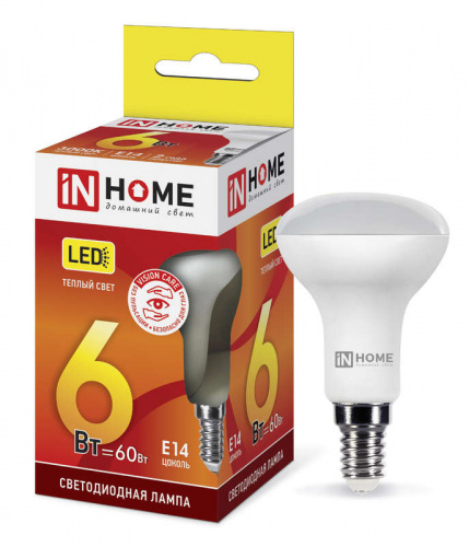 Изображение Лампа светодиодная LED-R50-VC 6Вт 230В E14 3000К 525лм IN HOME 4690612024240 