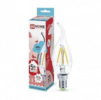 Изображение Лампа светодиодная филаментная LED-свеча на ветру-deco 5Вт 4000К E14 450лм 230В прозр. IN HOME 4690612007632 