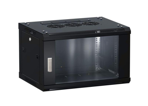 Изображение Шкаф настенный 19дюйм TERACOM PRO 9U 600х450мм дверь стеклянная с замком-ручкой черн. EKF TRP-WLL-0964-40B 