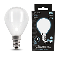 Изображение Лампа светодиодная филаментная Filament 9Вт шар 4100К E14 610лм milky Gauss 105201209 