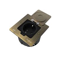 Изображение Лючок MultiDesk MDK21 с розеткой 2P+E 16А 250В IP44 с монтажной коробкой для стены фальшпола стола античная латунь SE MDK21102BA 