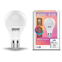 Изображение Лампа Светодиодная Gauss Smart Home RGBW E27 A60 8.5 Вт 2700-6500K 1/10/100 