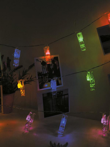 Изображение Гирлянда светодиодная со светодиодами-прищепками для фотографий 10LED мультиколор элементы питания 2хAA (не в компл.) КОСМОС KOCNL-EL169 