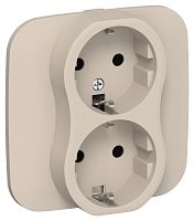 Изображение Розетка 2-м СП FLITE РС12-1-А-ФлЛ 16А с заземл. без защ. шторок безвинтовое крепление в сборе механизм льняной IEK FI-R21A-16-1-K88 