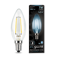 Изображение Лампа светодиодная LED 7Вт 230в, E14 Filament белый, свеча Gauss  103801207 (упак.10 шт.) 