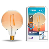 Изображение Лампа светодиодная филаментная Gauss Smart Home DIM CCT E27 G95 Golden 6,5 Вт 2000-5500 К 1/40 