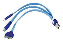 Изображение Кабель USB Lightning/30pin/micro USB/PVC/flat/blue/0.15m 3 в 1 Rexant 18-4255 