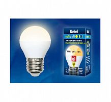 Изображение Лампа светодиодная LED-G45-6W/WW/E27/FR/MB PLM11WH форма "шар" мат. Multibright свет теплый бел. 3000К 100-50-10 упак. картон Uniel UL-00002377 