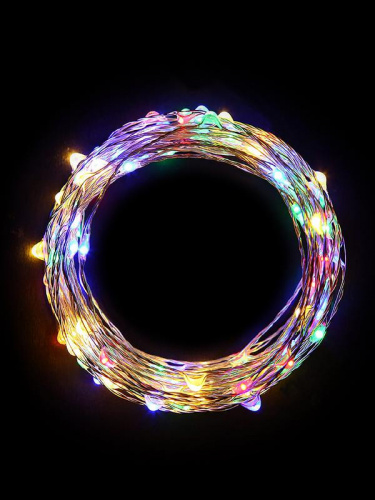 Изображение Гирлянда светодиодная "Разноцветные нити" 1.5м 30LED мультиколор в виде капель элементы питания 3хAA (не в компл.) КОСМОС KOCNL-EL114_multy 