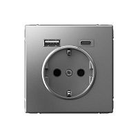 Изображение Розетка ArtGallery 16А с 2-мя заряд. устройствами USB A+C 5В/2.4А/3А 2х5В/1.5А механизм сталь SE GAL000932 