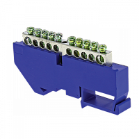 Изображение Шина "0" N (6x9мм) 10 отв. никель синий изолятор на DIN-рейку EKF  sn1-63-10-d  (упак.20) 