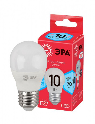 Изображение Лампа светодиодная ECO LED P45-10W-840-E27 (диод шар 10Вт нейтр. E27) ЭРА Б0032971 