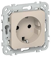 Изображение Розетка СП FLITE РС11-1-ФлЛ 16А с заземл. без защ. шторок безвинтовое крепление механизм льняной IEK FI-R11-16-1-K88 