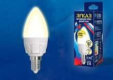 Изображение Лампа светодиодная LED-C37 7W/3000K/E14/FR/DIM PLP01WH Яркая 7Вт свеча 3000К тепл. бел. диммир. мат. картон Uniel UL-00004296 