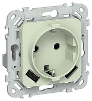 Изображение Розетка 1-м СП FLITE РСЮша11-0-ФлП 16А с USB A+A 3.1А с заземл. с защ. шторками механизм панг IEK FI-R14-16-U21-D31-K92 