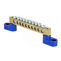 Изображение Шина "0" N (6x9мм) 10 отв. латунь 2 синих угловых изолятора EKF  sn0-2-63-10  (упак.10) 