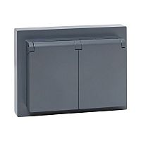 Изображение Розетка 2-м СП Эпика 16А IP44 с заземл. защ. шторки с рамкой с крышками механизм графит EKF UP1-SOG-211-44 