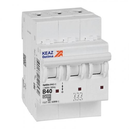 Изображение Выключатель автоматический модульный OptiDin BM63-3B40-4.5-УХЛ3 КЭАЗ 329523 