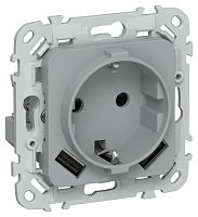 Изображение Розетка 1-м СП FLITE РСЮша11-1-ФлС 16А с USB A+A 3.1А с заземл. с защ. шторками безвинтовое крепление механизм сер. IEK FI-R14-16-1-U21-D31-K03 