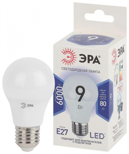 Изображение Лампа светодиодная LED A60-9W-860-E27 A60 9Вт груша E27 холод. бел. ЭРА Б0032248 