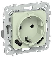 Изображение Розетка 1-м СП FLITE РСЮша11-1-ФлП 16А с USB A+A 3.1А с заземл. с защ. шторками безвинтовое крепление механизм панг IEK FI-R14-16-1-U21-D31-K92 