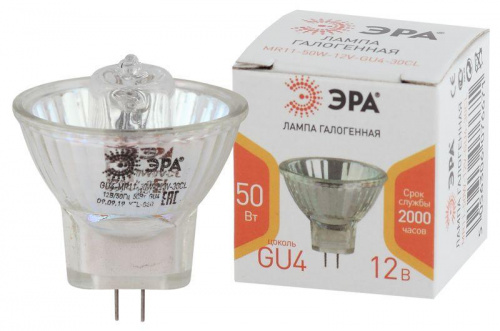 Изображение Лампа галогенная GU4-MR11-50W-12V-30CL MR11 50Вт софит GU4 нейтр. бел. 12В ЭРА Б0044749 