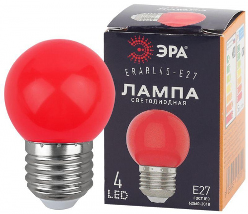 Изображение Лампа светодиодная ERARL45-E27 P45 1Вт шар красн. E27 4SMD для белт-лайт ЭРА Б0049575 