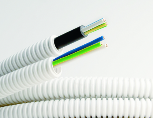 Изображение Труба ПВХ гибкая гофрированная D=20мм (100м) с кабелем 3х2,5 ВВГнгLS РЭК"ГОСТ+" (Электротруба)  упак.:100  9S920100 