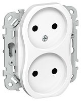 Изображение Розетка 2-м СП FLITE РС02-1-ФлБ 10А без заземл. без защ. шторок безвинтовое крепление механизм бел. IEK FI-R20-10-1-K01 