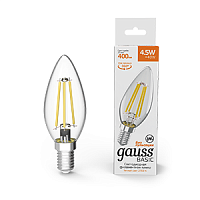 Изображение Лампа светодиодная филаментная Basic Filament 4.5Вт свеча 2700К E14 400лм Gauss 1031115 