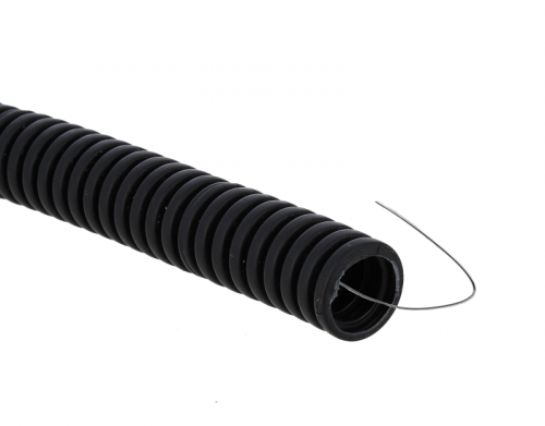Изображение Труба гофрированная ПВХ d25мм с протяжкой черн. (уп.50м) Plast EKF tg-z-25-50-black 