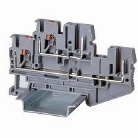 Изображение Клемма двухуровневая проходная под вставной штекер зажим push-in 4 точки подключения 2.5кв.мм сер. DKC VPRTT-2.5-2P 