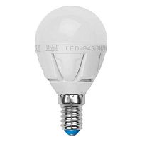 Изображение Лампа светодиодная LED-G45-6Вт/NW/E14/FR/DIM PLP01WH 6Вт шар 4500К бел. E14 600лм 220-230В диммир. упак. картон Uniel UL-00000692 