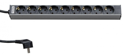 Изображение Блок розеток SHT19-9SH-2.5EU для шкафов 19дюйм горизонт. 9 универс. розеток 16А шнур 2.5м Hyperline 26449 
