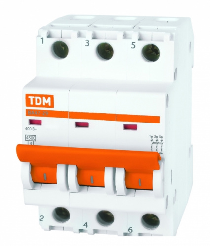 Изображение Автомат  TDM ELECTRIC ВА 47-29  3Р  63А  тип D  4,5кА  на DIN-рейку  SQ0206-0179 