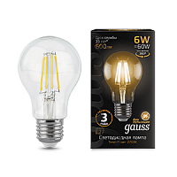 Изображение Лампа светодиодная LED 6вт 230в Е27 FILAMENT теплый Gauss  102802106 (упак.10 шт.) 